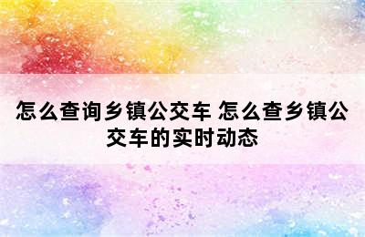 怎么查询乡镇公交车 怎么查乡镇公交车的实时动态